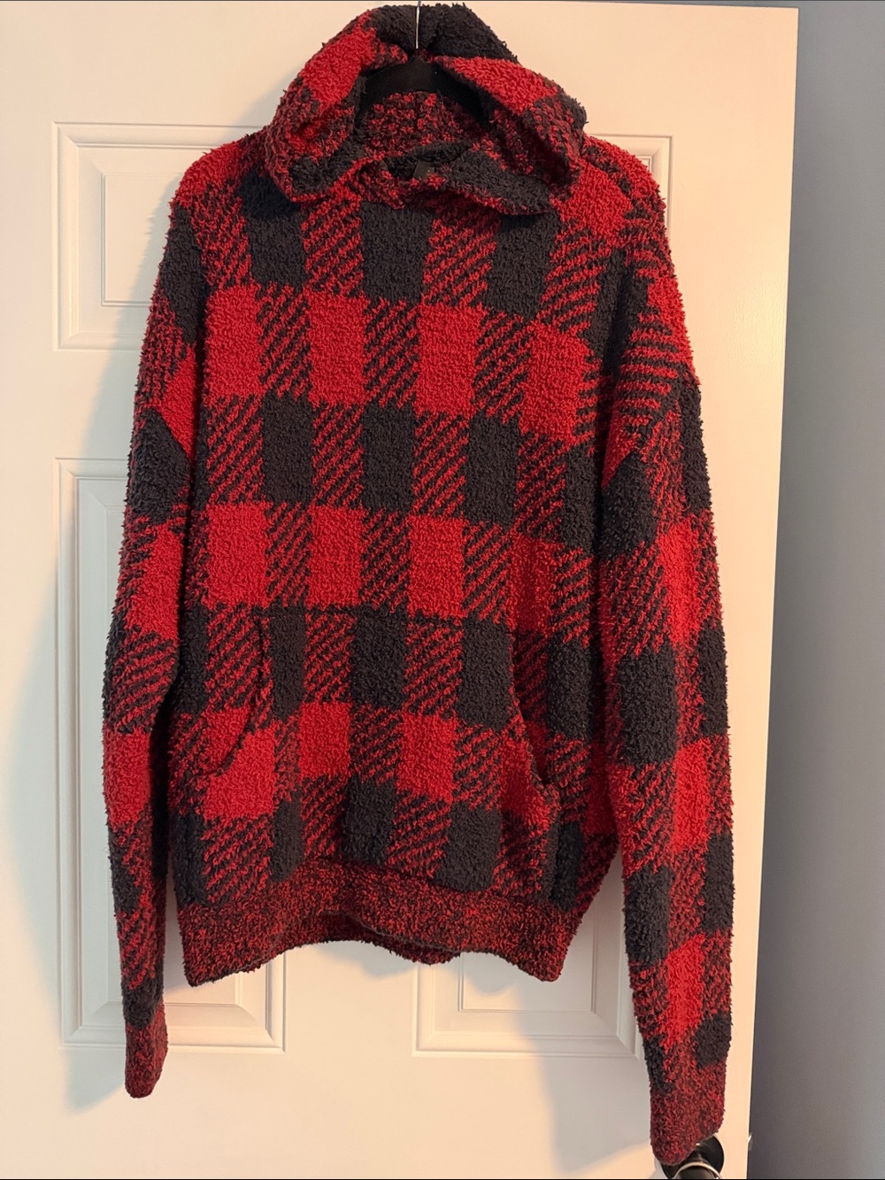 SKIMS Red & Black Plush Plaid hoodie